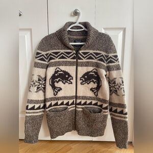Abercrombie & Fitch Brown and Cream Zip-Up Fisherman Sweater